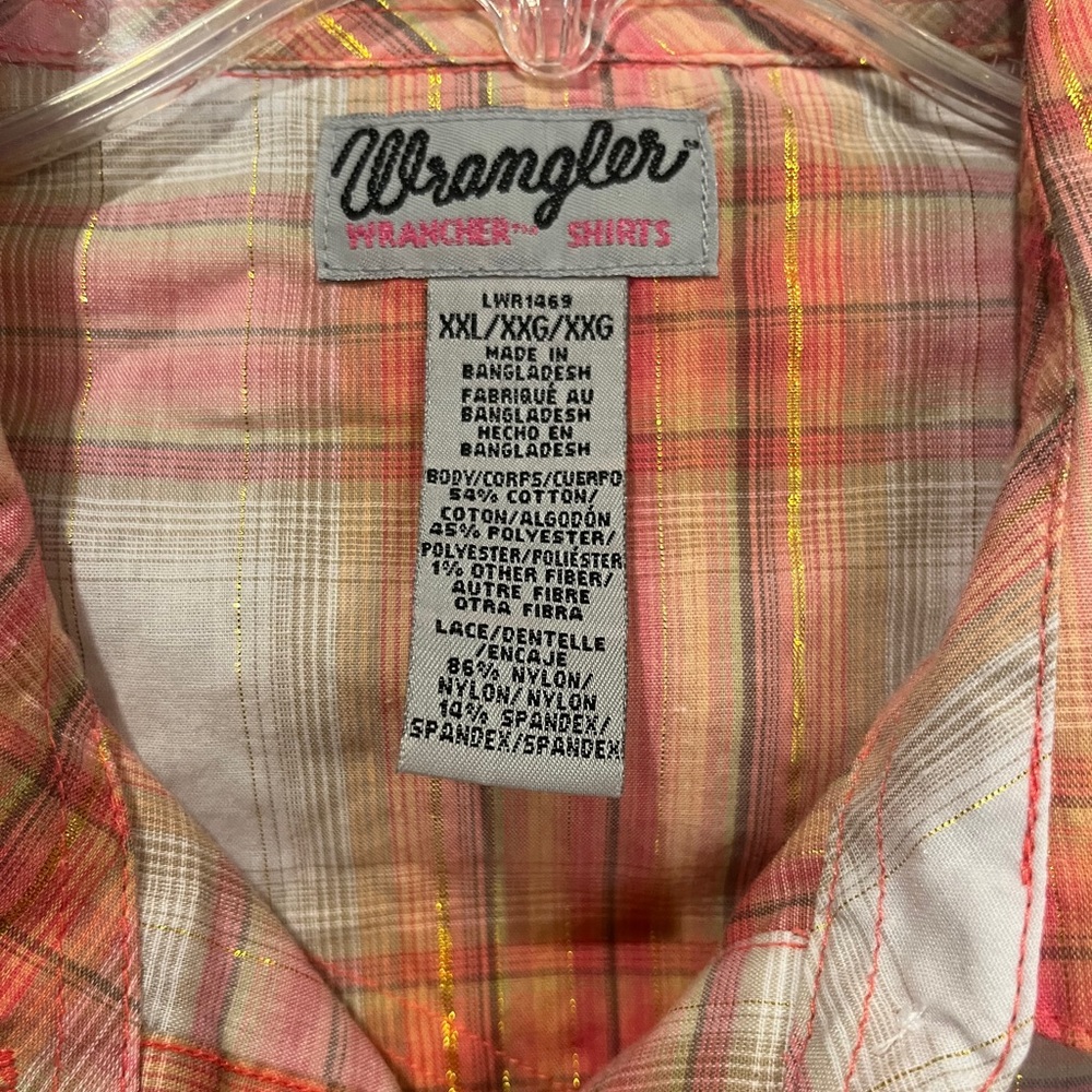 Vintage Y2K style Wrangler Pink metallic plaid lace accented sleeveless Shirt. - Picture 2 of 7